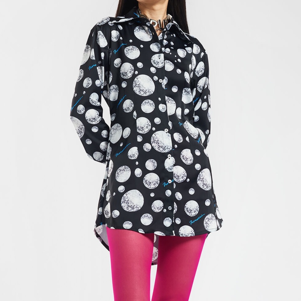Fiorucci NWT Disco Ball Long Sleeve Button Down Mini Dress size XL / 12-14